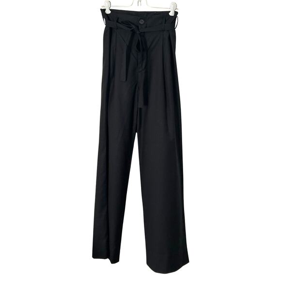 OAK NYC High Waist Wool Pleated Trousers – Black Pants w/ Belt Detail, Size M - Picture 5 of 7